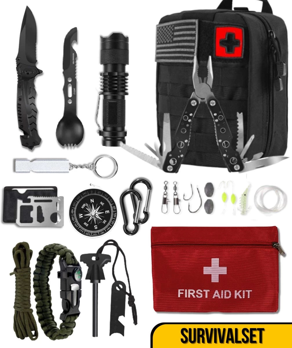 Kit De Survie - Kit D'urgence - Ensemble Plein Air - Équipement Tactique - Couteau De Survie - Bracelet - Boussole - 19 Pièces - Zwart 3 Kit De Survie - Kit D'urgence - Ensemble Plein Air - Équipement Tactique - Couteau De Survie - Bracelet - Boussole - 19 Pièces - Zwart