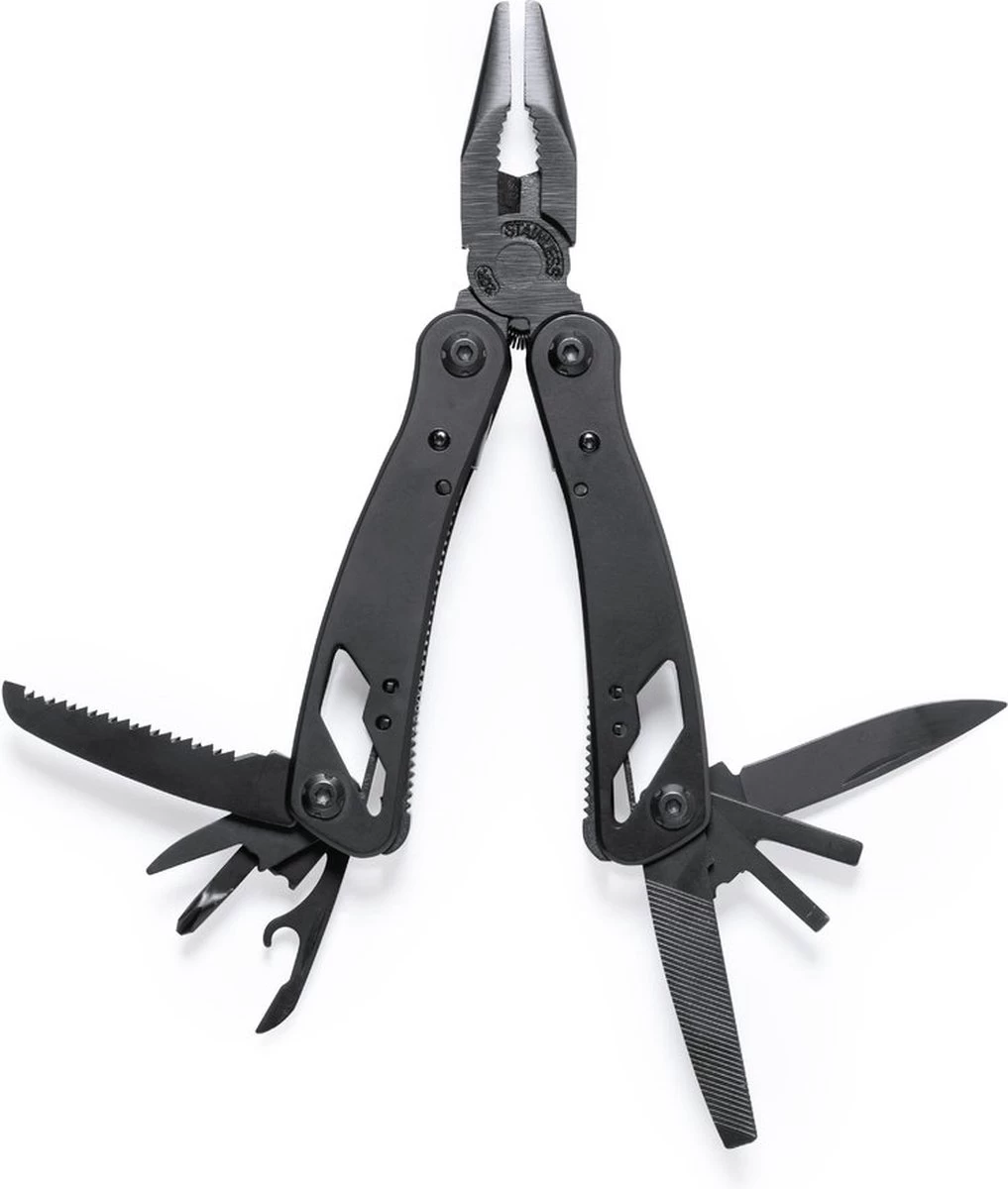Multitool - Couteau De Poche - Outils - Pinces - Tournevis - Lime - Ouvre - 12 Fonctions - Acier Inoxydable - Aluminium - Noir 4 Multitool - Couteau De Poche - Outils - Pinces - Tournevis - Lime - Ouvre - 12 Fonctions - Acier Inoxydable - Aluminium - Noir – Image 2