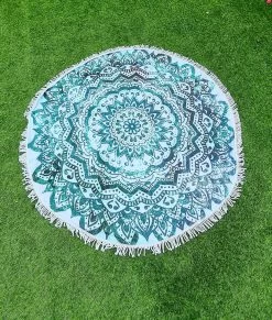 Mandala Green - Couverture De Pique-nique - Serviette De Plage - Serviette De Bain - Serviette - Tapis Rond