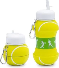 Gourde Pour Enfants - Sans BPA - Bouteille De Sport Lavable Au Lave-vaisselle - Pour L'école, Les Loisirs Et Le Sport - Avec Mousqueton - Pliable - Bouteille De Balle De Tennis