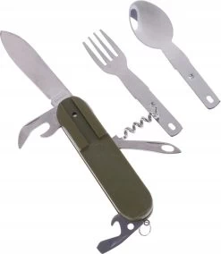 Couverts De Survie - 5 Pièces - Vert - Avec Housse De Protection - Ceinture à Outils - Pliable - Fourchette - Cuillère - Couteau - Tire-bouchon - Ouvre-bière - Spork - Multitool - Camping - Camping - Couverts De Camping - Couverts De Camping -Magasin D'Équipement De Plein Air 1042x1200