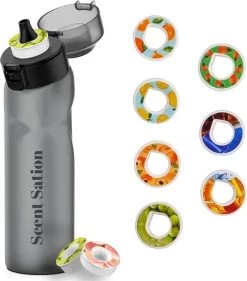 Scent Sation Geur Water Bottle Air Starter Kit - Noir Foncé - Comprenant 7 Dosettes - Bouteille à Boire - Hydratant - Eau Parfumée - Végétalien - Sans BPA - Air Up