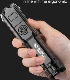 Lampe Torche LED Télescopique Rechargeable Smiling Shark 622a - 700lm - Lumière Forte - Rechargeable Par USB - 1200mAh - Zwart -Magasin D'Équipement De Plein Air 1060x1200