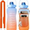 Gourde 2 Litres AVEC Manchon Blauw/ Oranje - Bracelet - Gourde Avec Paille - Gourde Avec Paille - Grande Gourde - Bouteilles D'eau 2 Litres - Gourde Sport - Bouteille Sport Fitness - Carafe à Eau - Gallon - Bouteille Verseuse - Gourdes - Gourde