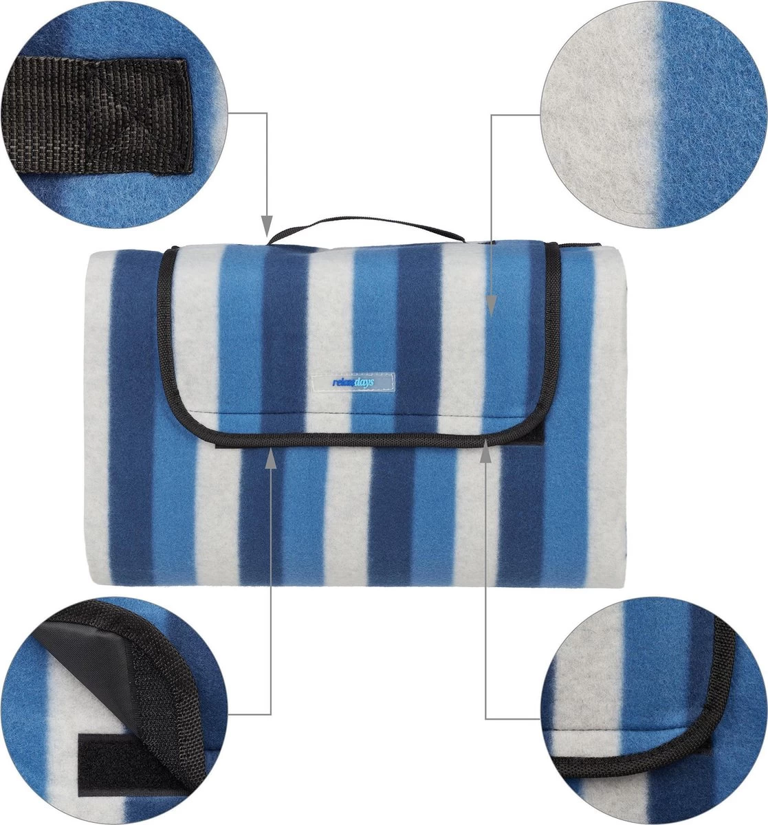 Relaxdays Couverture De Pique-nique Bleu-blanc - Rayé - Couverture De Pique-nique - Couverture De Festival - Isolé 6 Relaxdays Couverture De Pique-nique Bleu-blanc - Rayé - Couverture De Pique-nique - Couverture De Festival - Isolé – Image 4