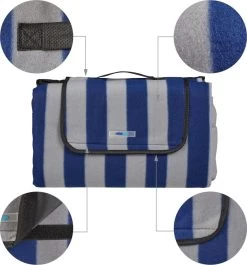 Relaxdays Couverture De Pique-nique Rayé Bleu-gris - 200x200 Cm - Couverture Polaire - Serviette De Plage Xxl -Magasin D'Équipement De Plein Air 1117x1200 4