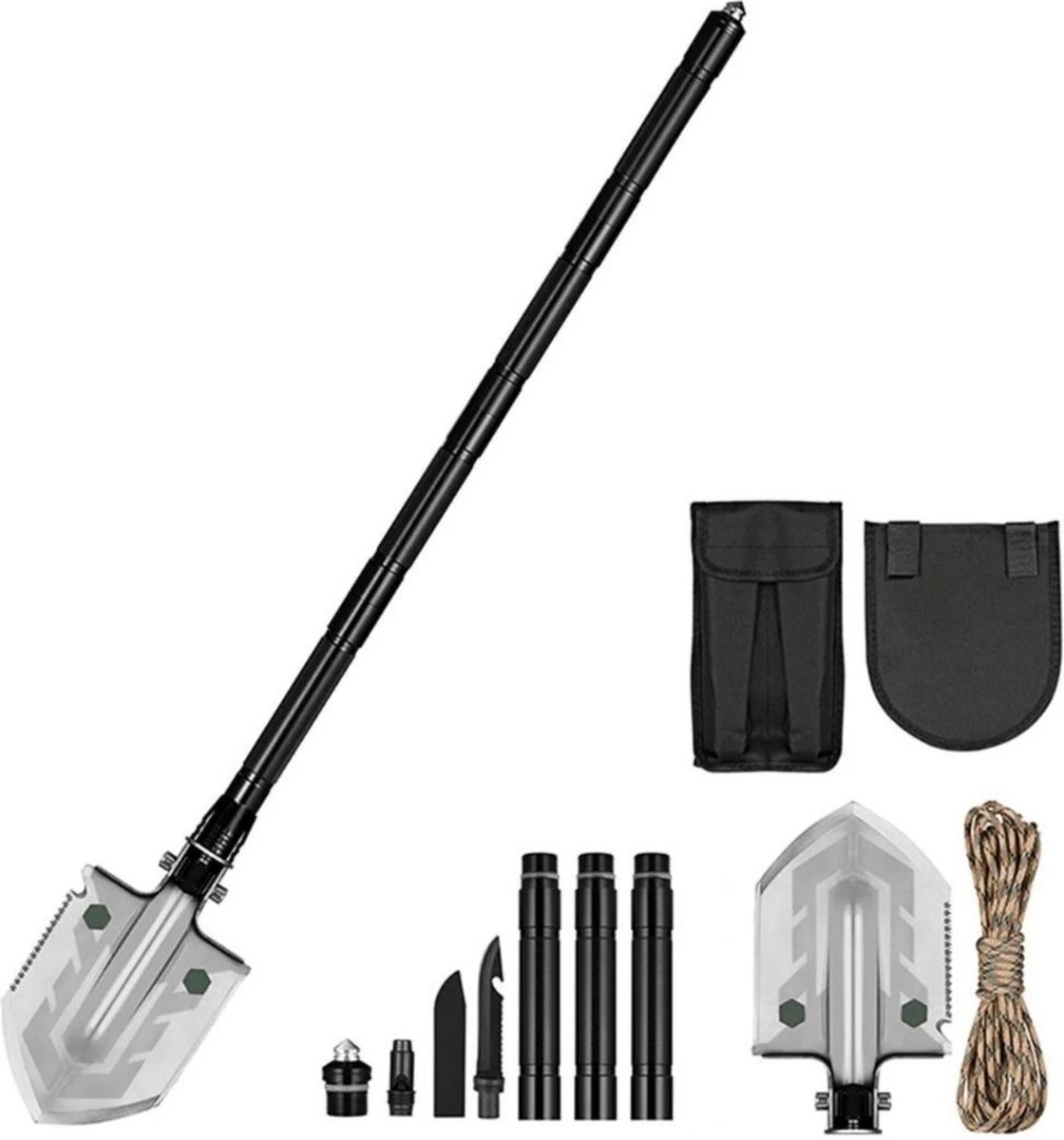 Pelle De Survie - Set Complet De Pelle Multifonctionnelle - Équipement De Haute Qualité - Avec Pochette De Rangement - Avec Scie à Corde - Avec Hauban 3 Pelle De Survie - Set Complet De Pelle Multifonctionnelle - Équipement De Haute Qualité - Avec Pochette De Rangement - Avec Scie à Corde - Avec Hauban