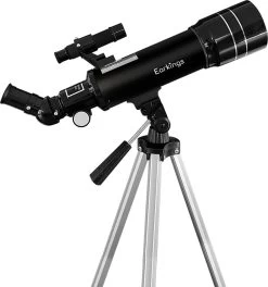Earkings Télescope Stargazer 70/400 Mm Pour Enfants, Débutants Et Avancés - Comprend Un Trépied, Un Sac De Rangement, Deux Objectifs 25 Mm Et 10 Mm Et Un Objectif Barlow, Un Support De Téléphone Pour Photos - Grossissement F/5,7 Noir