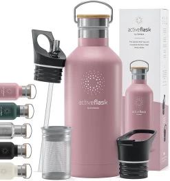 Gourde, Acier Inoxydable, Active Flask + Paille (3 Bouteilles), Sans BPA, étanche, Convient Aux Boissons Gazeuses - Bouteille D'eau Vélo Thermos Bouteille Isotherme Bouteille D'eau De Sport Thé Pour Enfants