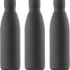 3x Pièces Bouteille D'eau / Gourde En Acier Inoxydable Noir Avec Bouchon à Vis 790 Ml - Bouteille De Sport - Bouteille D'eau