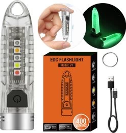 Porte-clés Lampe De Poche 400 Lumens Lampe De Poche Portable Type-C Rechargeable Mini Torche LED Lumière UV Camping Lampe De Poche