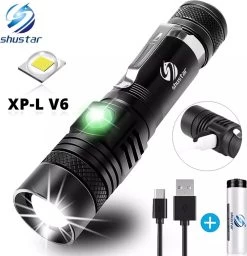 Lampe De Poche - Lampe De Poche - Rechargeable - LED - Extérieur - Intérieur - Lampe De Poche LED Shustar - Lampe De Camping L2/V6 - 3 Modes D'éclairage - Étanche - Zoomable - Lampe De Vélo - Zwart/ Wit