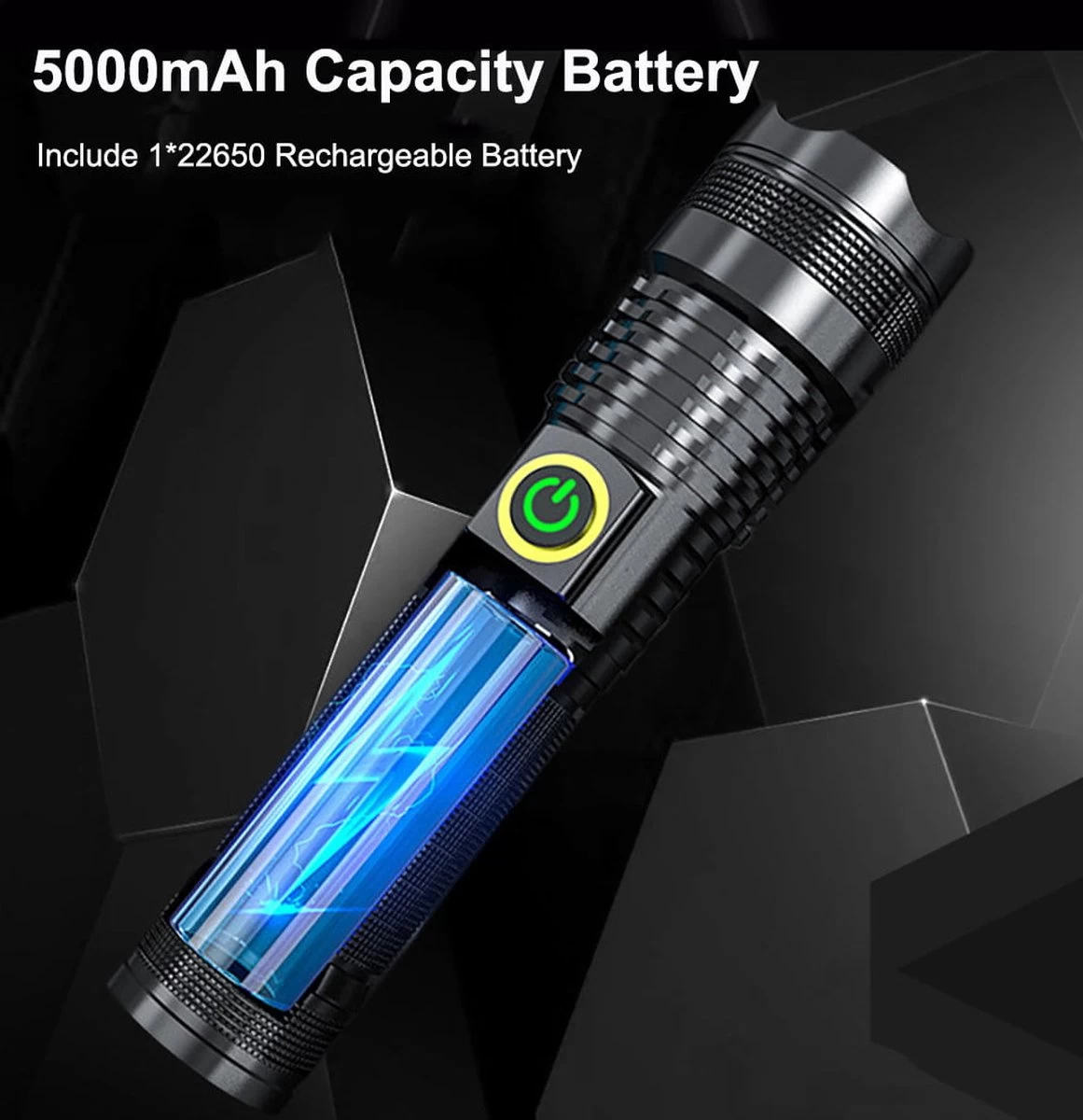 Lampe De Poche LED Zacro - Rechargeable - 9000 Lumens - 5 Modes - Lampe De Poche Zoomable Militaire - Étanche - Pour Urgence, Camping, Maison 10 Lampe De Poche LED Zacro - Rechargeable - 9000 Lumens - 5 Modes - Lampe De Poche Zoomable Militaire - Étanche - Pour Urgence, Camping, Maison – Image 8