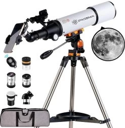 Télescope SPACEBRAIN® Pour Adultes, Ouverture De 80 Mm Et Distance Focale De 500 Mm, Télescope Réfracteur D'astronomie Professionnel Pour Enfants Et Débutants, Avec Monture AZ, 3 Oculaires Et Adaptateur Pour Smartphone.