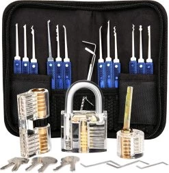 Ensemble De Crochetage - Ensemble Complet - Y Compris 3 Serrures Transparentes Et étui De Rangement - 30 Pièces - Blauw