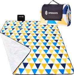 Couverture De Pique-nique Springos | Nappe De Pique-nique | Vêtement Extérieur | Pique-nique | 200x200cm | Jaune / Blauw/ Wit