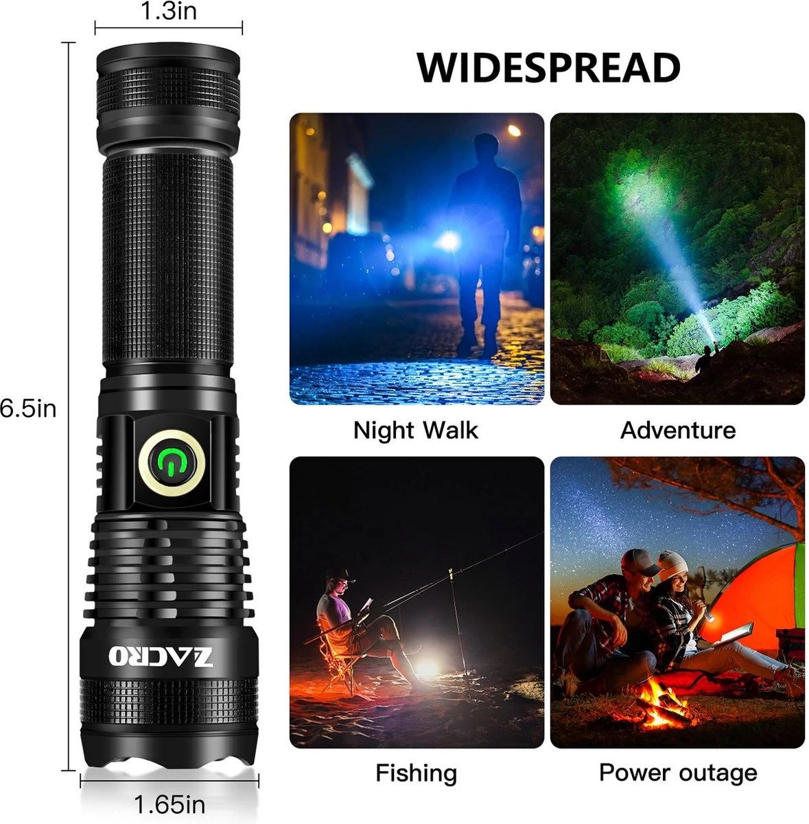 Lampe De Poche LED Zacro - Rechargeable - 9000 Lumens - 5 Modes - Lampe De Poche Zoomable Militaire - Étanche - Pour Urgence, Camping, Maison 5 Lampe De Poche LED Zacro - Rechargeable - 9000 Lumens - 5 Modes - Lampe De Poche Zoomable Militaire - Étanche - Pour Urgence, Camping, Maison – Image 3