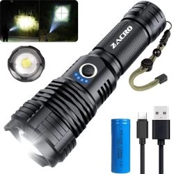 Lampe De Poche Rechargeable Zacro - 120 000 Lumens élevés - XHP70.2 Super Bright - Zoomable - 5 Modes - Lampe De Poche étanche Pour Urgence, Marche, Camping -Magasin D'Équipement De Plein Air 1180x1200 4