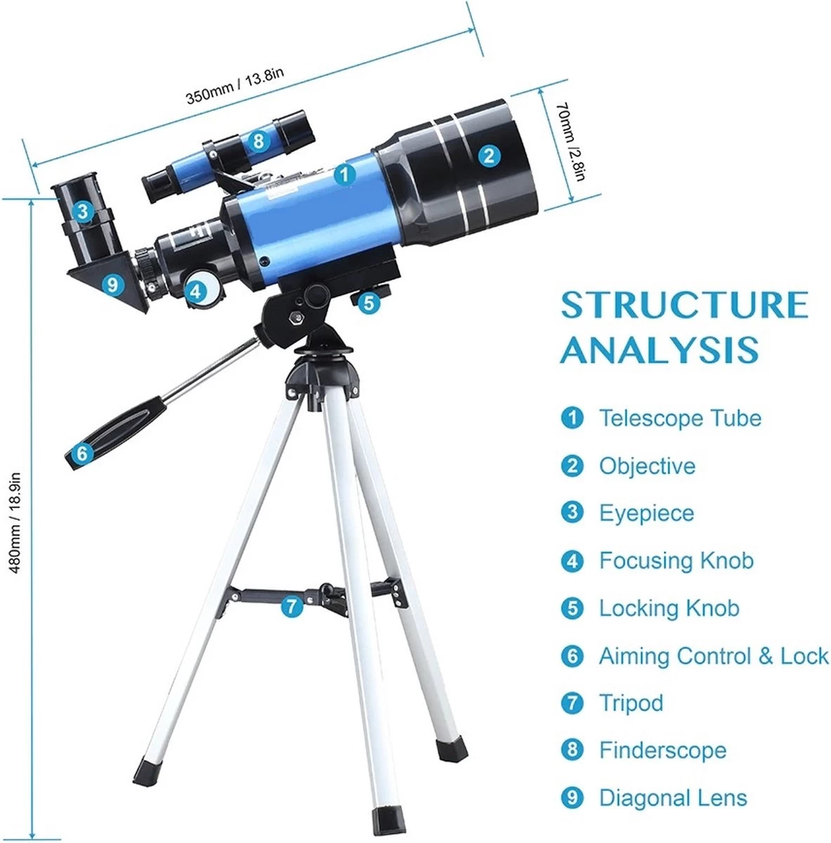 DrPhone SUPERNOVAX2 Junior Astronomical HD Télescope Portable - 300X70mm - Grossissement 150x - Monoculaire Avec Trépied Et Support De Téléphone - Convient Aux Débutants En Astronomie/ Enfants Et Adultes 6 DrPhone SUPERNOVAX2 Junior Astronomical HD Télescope Portable - 300X70mm - Grossissement 150x - Monoculaire Avec Trépied Et Support De Téléphone - Convient Aux Débutants En Astronomie/ Enfants Et Adultes – Image 4