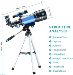 DrPhone SUPERNOVAX2 Junior Astronomical HD Télescope Portable - 300X70mm - Grossissement 150x - Monoculaire Avec Trépied Et Support De Téléphone - Convient Aux Débutants En Astronomie / Enfants Et Adultes - Cyan -Magasin D'Équipement De Plein Air 1183x1200 3