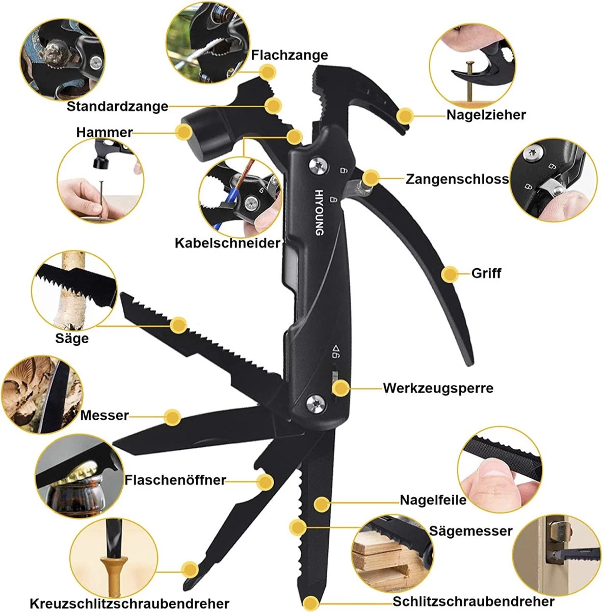 HIYOUNG Cadeaux Pour Hommes, Marteau à Outils Multifonctions, Marteau Artisanal 12 En 1, Cadeau De Fête Des Pères, Camping Multi-outils, Avec Couteau, Scie, Adapté Au Camping, Réparations/randonnée 4 HIYOUNG Cadeaux Pour Hommes, Marteau à Outils Multifonctions, Marteau Artisanal 12 En 1, Cadeau De Fête Des Pères, Camping Multi-outils, Avec Couteau, Scie, Adapté Au Camping, Réparations/randonnée – Image 2