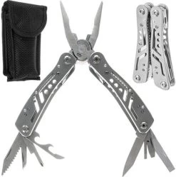 Pymiq® Multitool 13in1 - Couteau De Poche - 13 Fonctions - Housse De Protection Incluse - Travail - Plein Air - Camping - Couteau De Poche Multitool - Inc. Jeu D'embouts - Survie - Outil Multifonction - Argent - Acier Inoxydable