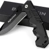 Couteau De Poche Burgstein® Plein Air "Black Combat" - Lame Extra Tranchante En Acier Inoxydable Multi-trempé Titane, Couteau à Une Main, Couteau Pliant.
