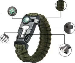Bracelet De Survie En Paracorde 5 En 1 I 5 Fonctions I Multitool I Extra Fort I Allume-feu I Boussole I Sifflet I Marron