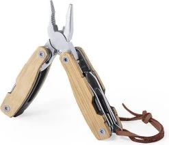 Multitool - Outils - Couteaux - Lames - Tournevis - Limes - Ouvreurs -Pinces - Pinces - 12 Fonctions - Acier Inoxydable - Bamboe - Marron