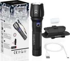 Lampe De Poche Militaire LED USB Rechargeable - 3000 Lumen - Batterie 3000 MAh - Zoom Réglable - 5 Modes D'éclairage - IP65 Résistant Aux éclaboussures - Zwart -Magasin D'Équipement De Plein Air 1200x1043 1