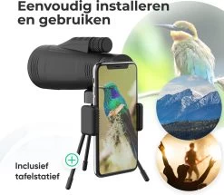 Jumelles Monoculaires Avec Trépied Jusqu'à 12x Zoom - Télescope Monoculaire Bird Viewer Avec Dragonne Et Prisma BAK4 - Longue-vue - 12x55 - Incl. Support De Téléphone -Magasin D'Équipement De Plein Air 1200x1046
