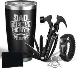 Cadeaux De Fête Des Pères, Coffret Cadeau D'anniversaire De Papa Cadeau Pour Homme Avec Tasse De Voyage Tout En Un Multi-outil Marteau Bracelet Chaussettes -clés Et Carte De Festival Coffret Cadeau Fête Des Pères