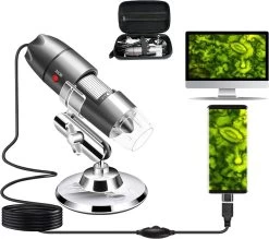 Cadeau FÊTE DES PÈRES - Cadeaux Papa - Caméra Microscope USB 40X à 1000X - Microscope Numérique Avec Support En Métal Et Étui De Transport Compatible Avec Android Windows 7 8 10 Linux Mac, Microscoo Portable