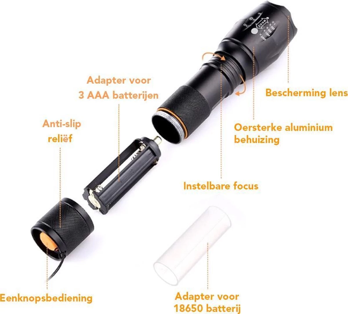 Lampe De Poche Militaire XIB 2000 Lumens | 5 Modes D'éclairage Et Fonction De Zoom | Étanche | Comprend Batterie Et Chargeur 5 Lampe De Poche Militaire XIB 2000 Lumens | 5 Modes D'éclairage Et Fonction De Zoom | Étanche | Comprend Batterie Et Chargeur – Image 3