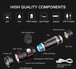 Aukelly Lampe De Poche LED Lampe De Poche Puissante Lampe De Poche Rechargeable Lampe De Poche Puissante 1000 Lumens, 4 Modes, Zoomable, Lampe De Poche LED Rechargeable Par USB, Batterie 18650 Intégrée [Classe énergétique A+++] -Magasin D'Équipement De Plein Air 1200x1086 5