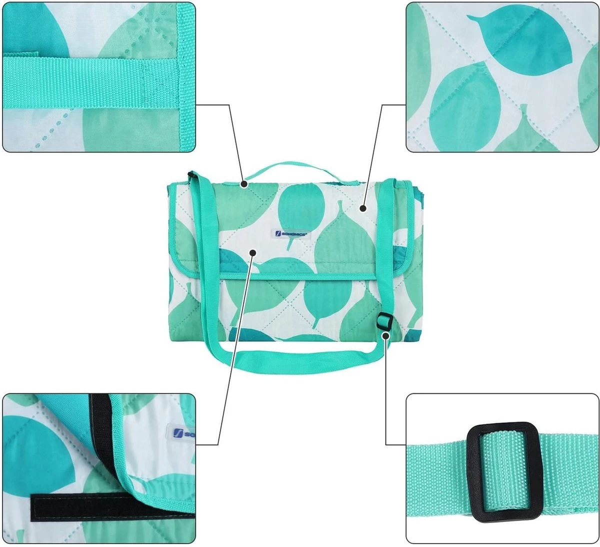 SONGMICS Couverture De Pique-nique D'extérieur Lavable, Se Replie Dans Un Sac Avec Bandoulière, Couverture De Camping Légère, Idéale Pour Les Voyages, Isolation Thermique, 195 X 150 Cm GCM80JW 5 SONGMICS Couverture De Pique-nique D'extérieur Lavable, Se Replie Dans Un Sac Avec Bandoulière, Couverture De Camping Légère, Idéale Pour Les Voyages, Isolation Thermique, 195 X 150 Cm GCM80JW – Image 3