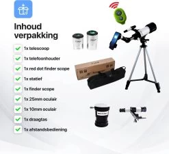 Télescope Tavaro - Télécommande Sans Fil - Stargazer - Adaptateur Smartphone - Avec Sac De Rangement - Carte Céleste - Zoom 120X - Trépied Réglable - Imperméable - Rotation 360° - Avec 2 Objectifs -Magasin D'Équipement De Plein Air 1200x1095 1