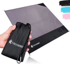 Couverture De Pique-nique Plein Air Freemind - Couverture De Plage En Nylon Ultra-légère - Hydrofuge, Compacte, Sans Sable - Mini Pocket Blanket - Avec Sac, 4 Piquets, Mousqueton (gris-noir)