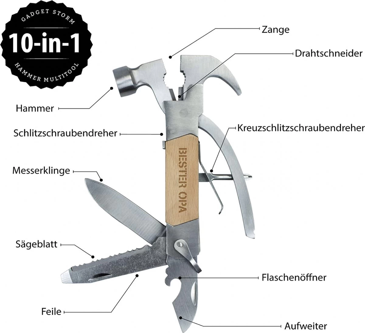 Hammer Multitool, Outil Multifonction 10 Pièces Avec Gravure, Meilleur Grand-père, Acier Inoxydable, Outil De Poche Outdoor , Cadeau Fête Des Pères 6 Hammer Multitool, Outil Multifonction 10 Pièces Avec Gravure, Meilleur Grand-père, Acier Inoxydable, Outil De Poche Outdoor , Cadeau Fête Des Pères – Image 4