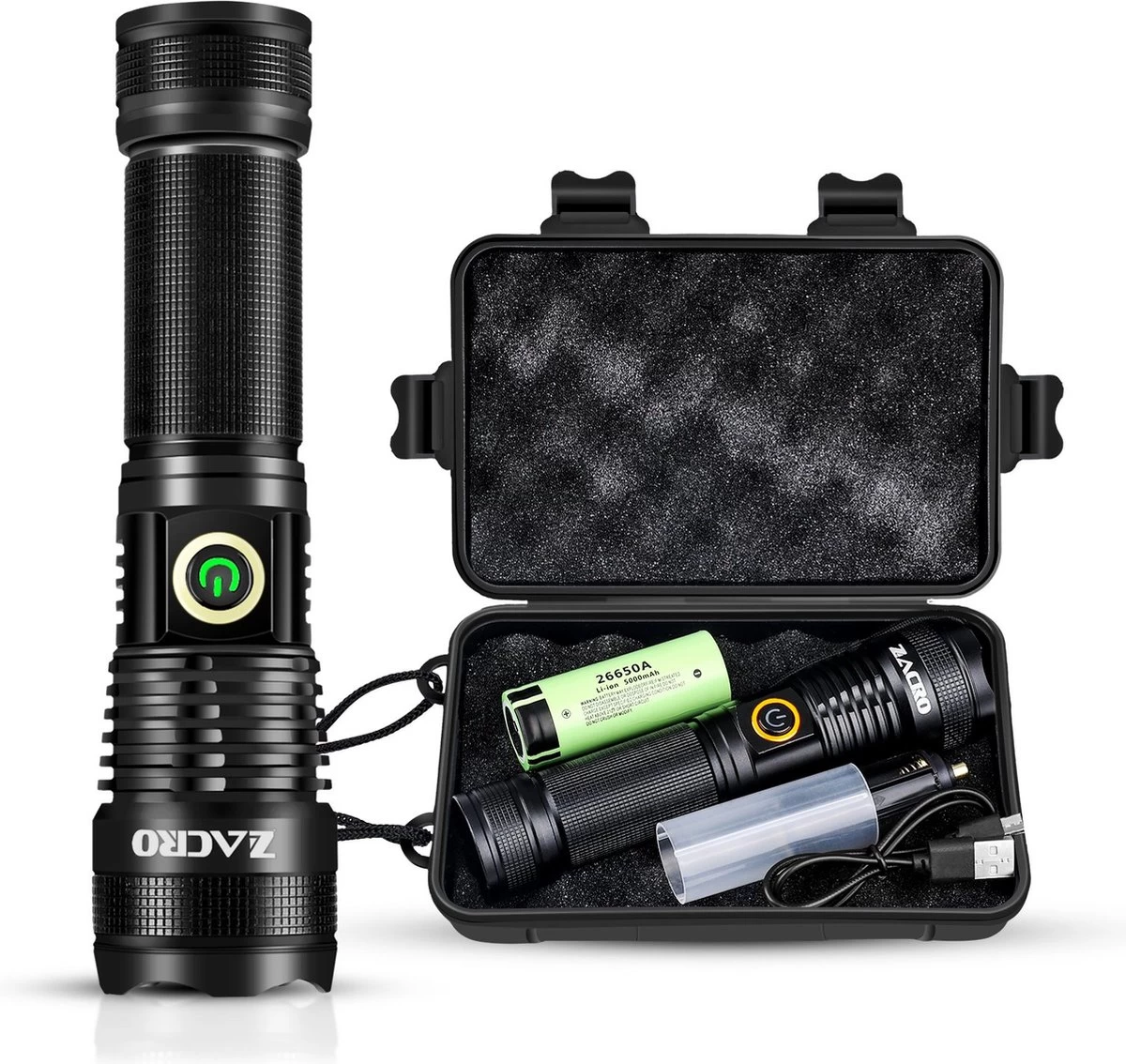 Lampe De Poche LED Zacro - Rechargeable - 9000 Lumens - 5 Modes - Lampe De Poche Zoomable Militaire - Étanche - Pour Urgence, Camping, Maison 7 Lampe De Poche LED Zacro - Rechargeable - 9000 Lumens - 5 Modes - Lampe De Poche Zoomable Militaire - Étanche - Pour Urgence, Camping, Maison – Image 5