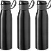 Bouteille D'eau / Gourde En Aluminium 3x Pièces Noir Avec Bouchon à Valve Et Poignée 650 Ml - Bouteille De Sport - Bouteille D'eau