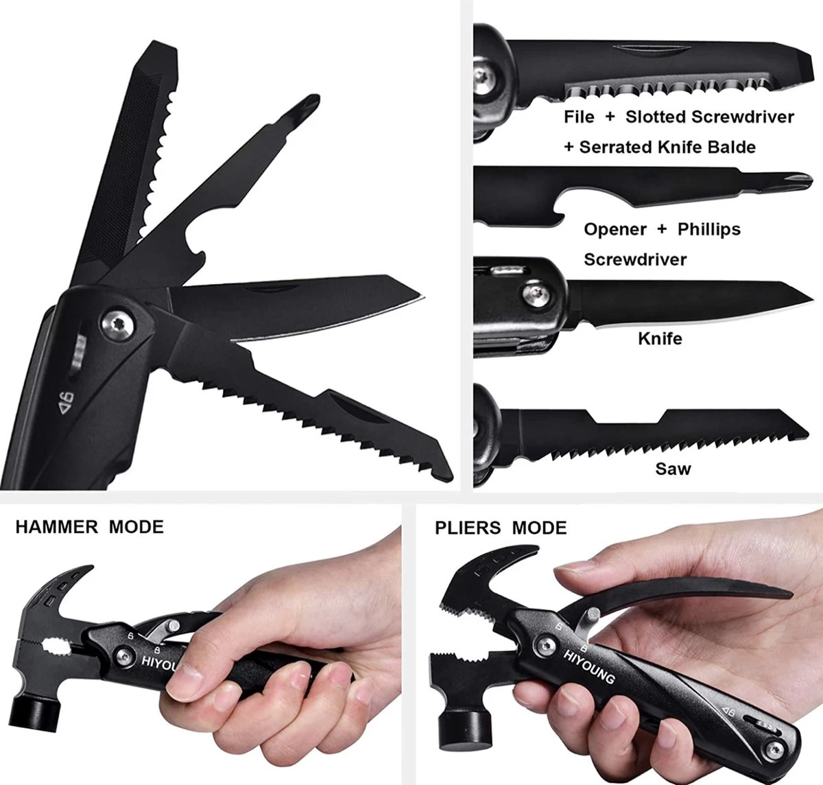 HIYOUNG Cadeaux Pour Hommes, Marteau à Outils Multifonctions, Marteau Artisanal 12 En 1, Cadeau De Fête Des Pères, Camping Multi-outils, Avec Couteau, Scie, Adapté Au Camping, Réparations/randonnée 5 HIYOUNG Cadeaux Pour Hommes, Marteau à Outils Multifonctions, Marteau Artisanal 12 En 1, Cadeau De Fête Des Pères, Camping Multi-outils, Avec Couteau, Scie, Adapté Au Camping, Réparations/randonnée – Image 3