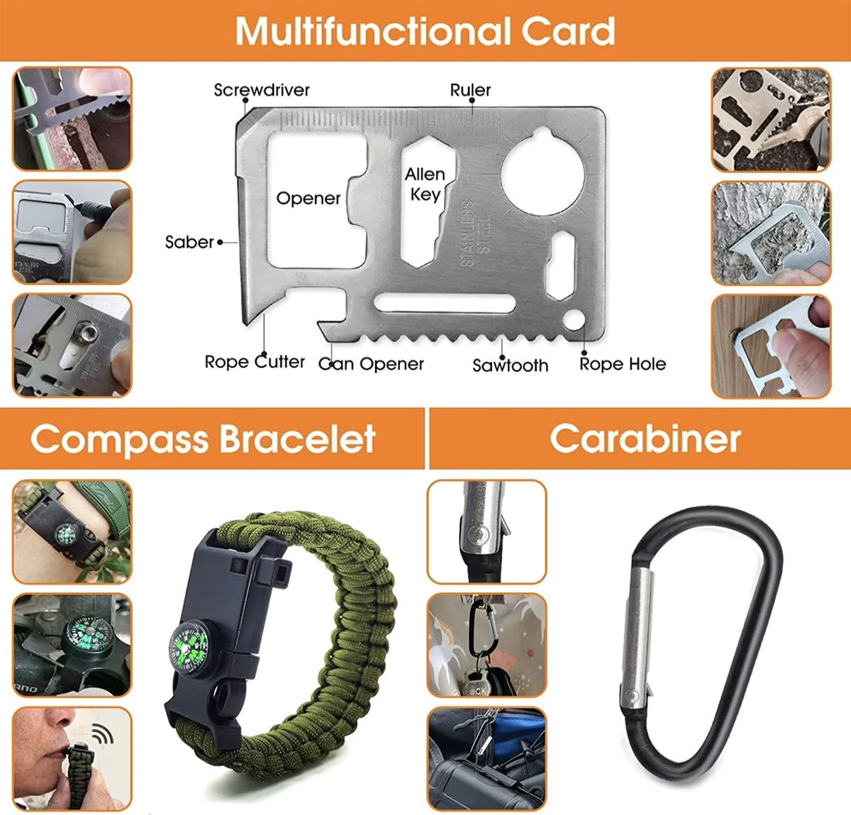 Kit De Survie 13 En 1, Kit De Survie D'urgence Professionnel Avec Couteau De Poche, Lampe De Poche, équipement De Survie Pour Camping En Plein Air, Aventure, Randonnée, Chasse, Pêche, Hommes, Papas 4 Kit De Survie 13 En 1, Kit De Survie D'urgence Professionnel Avec Couteau De Poche, Lampe De Poche, équipement De Survie Pour Camping En Plein Air, Aventure, Randonnée, Chasse, Pêche, Hommes, Papas – Image 2