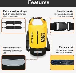 Sac Étanche - 5L / 10L / 20L / 30L Sac Étanche / Sac Étanche, Sac Étanche Portable Avec Bandoulière Réglable Convient Pour Kayaks & Bateaux, Canoë / Pêche / Rafting, Jaune, 30l -Magasin D'Équipement De Plein Air 1200x1155 1