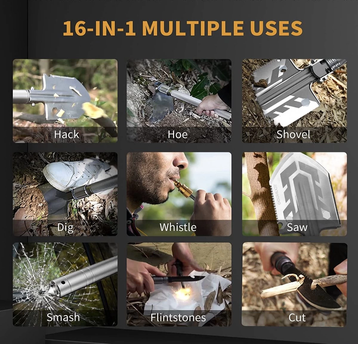 YOUNGDO Pelle Pliante, 16 Fonctions, 76 Cm, Pelle, Survie Avec 3 Tubes En Aluminium Antidérapants Réglables, Pelle Pliable Pour Le Camping, La Randonnée En Outdoor , La Chasse, L'expédition, Le Jardin 7 YOUNGDO Pelle Pliante, 16 Fonctions, 76 Cm, Pelle, Survie Avec 3 Tubes En Aluminium Antidérapants Réglables, Pelle Pliable Pour Le Camping, La Randonnée En Outdoor , La Chasse, L'expédition, Le Jardin – Image 5