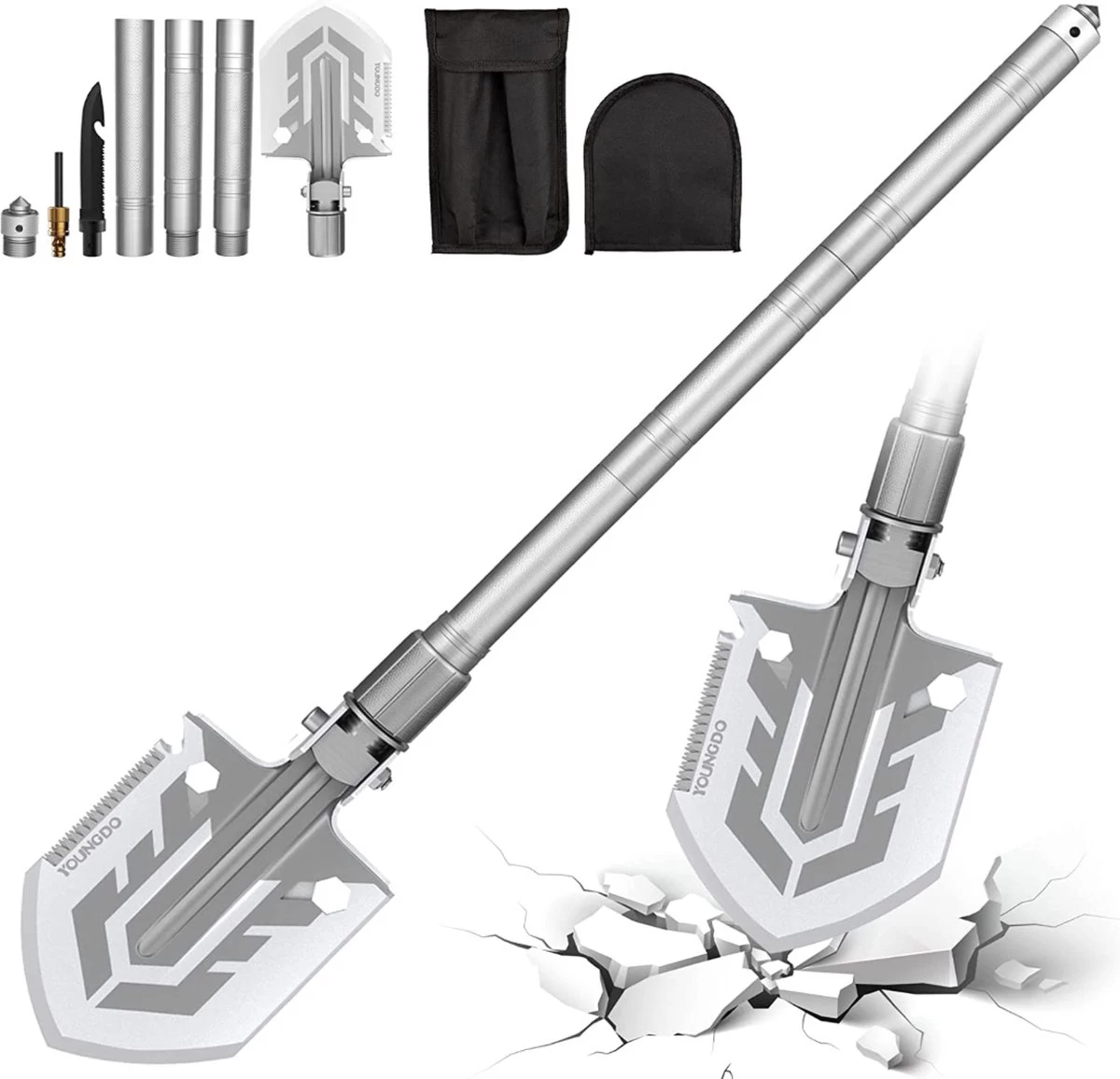 YOUNGDO Pelle Pliante, 16 Fonctions, 76 Cm, Pelle, Survie Avec 3 Tubes En Aluminium Antidérapants Réglables, Pelle Pliable Pour Le Camping, La Randonnée En Outdoor , La Chasse, L'expédition, Le Jardin 3 YOUNGDO Pelle Pliante, 16 Fonctions, 76 Cm, Pelle, Survie Avec 3 Tubes En Aluminium Antidérapants Réglables, Pelle Pliable Pour Le Camping, La Randonnée En Outdoor , La Chasse, L'expédition, Le Jardin