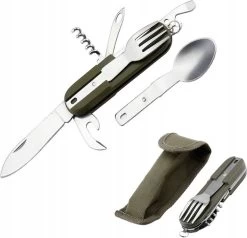 Couverts De Survie - 5 Pièces - Vert - Avec Housse De Protection - Ceinture à Outils - Pliable - Fourchette - Cuillère - Couteau - Tire-bouchon - Ouvre-bière - Spork - Multitool - Camping - Camping - Couverts De Camping - Couverts De Camping