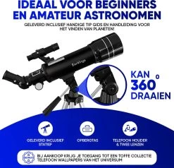 Earkings Télescope Stargazer 70/400 Mm Pour Enfants, Débutants Et Avancés - Comprend Un Trépied, Un Sac De Rangement, Deux Objectifs 25 Mm Et 10 Mm Et Un Objectif Barlow, Un Support De Téléphone Pour Photos - Grossissement F/5,7 Noir -Magasin D'Équipement De Plein Air 1200x1158 2