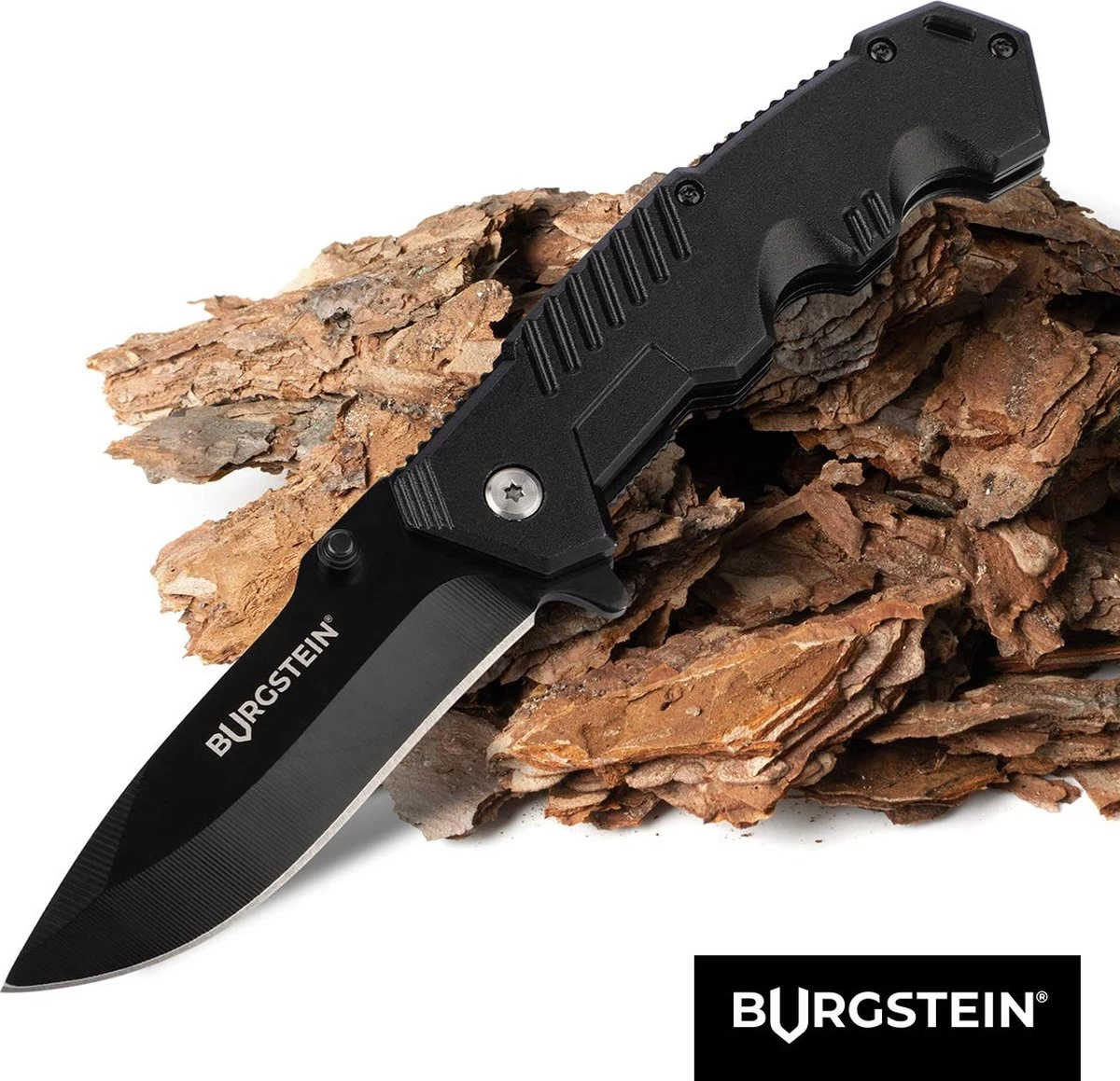 Couteau De Poche Burgstein® Plein Air "Black Combat" - Lame Extra Tranchante En Acier Inoxydable Multi-trempé Titane, Couteau à Une Main, Couteau Pliant. 8 Couteau De Poche Burgstein® Plein Air "Black Combat" - Lame Extra Tranchante En Acier Inoxydable Multi-trempé Titane, Couteau à Une Main, Couteau Pliant. – Image 6