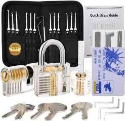 LOCK Premium Lockpick Set – 21 Pièces – Comprend Un Cadenas Transparent – Crochetage Pour Débutants Et Professionnels